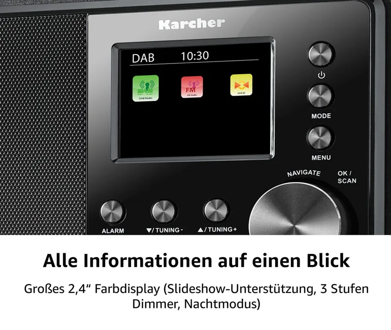 Karcher Karcher DAB 3000 Digitalradio (DAB) (DAB+, FM, 3 W, DAB+ / UKW-RDS, AUX-IN, Wecker mit Dual-Alarm), Schwarz, – Produktbild 4 von 5