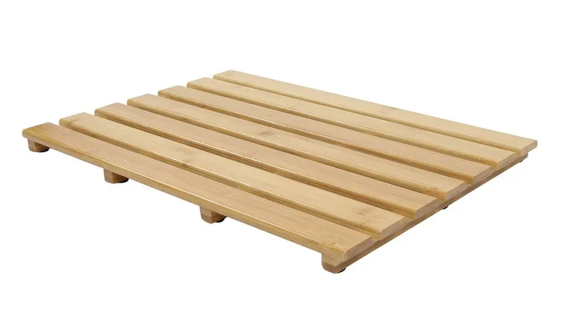 Spetebo Duschmatte Bambus Badematte aus FSC Echtholz - 53 x 35 cm, Höhe 2.50 mm, Echtholz, rutschfest, Bambus Holz, rechteckig, Duschmatte, rutschfester Vorleger für Bad Sauna Pool, Braun, – Produktbild 2 von 3