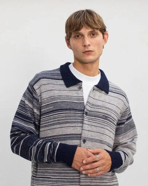 Rotholz Rotholz Strick Shirt aus Merinowolle, Blau/ grau gestreift, – Produktbild 2 von 7