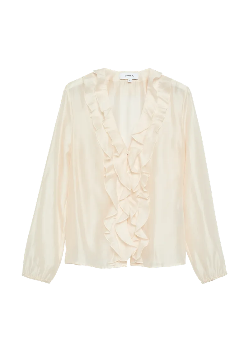 comma Lyocell-Bluse mit Volants, Beige, – Produktbild 1 von 3