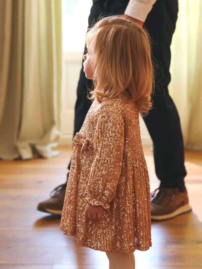 Vertbaudet Festliches Baby Kleid mit Pailletten ene pailletten capsule, Goldene pailletten capsule, – Produktbild 3 von 4