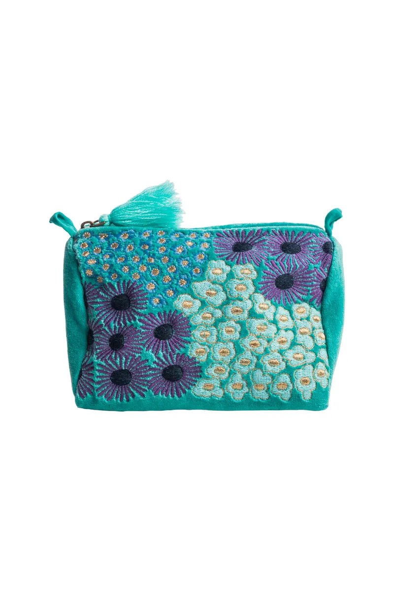 Tranquillo Kosmetiktasche VELVET BLOSSOMS (GOTS) - klein - blau – Produktbild 1 von 2