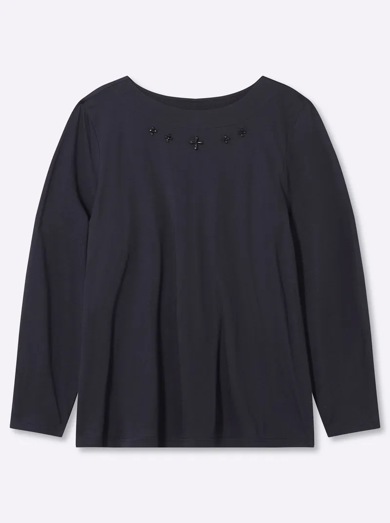sheego sheego Langarmshirt tiefblau, Tiefblau, – Produktbild 1 von 2