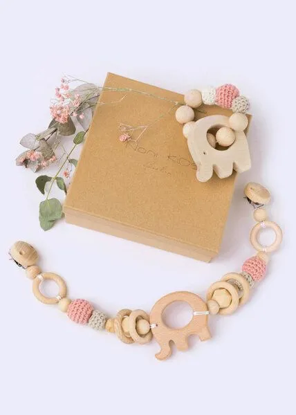 NoniKids Berlin NoniKids Berlin NoniKids Geschenkebox *Wagenkette & Greifling Elefant rosa* I Bio Baumwollgarn – Produktbild 5 von 8