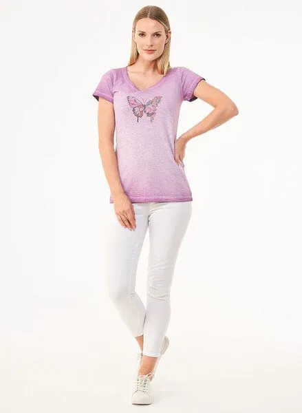ORGANICATION ORGANICATION Cold Pigment Dyed T-Shirt T-Shirt aus Bio-Baumwolle mit Schmetterling-Print, Lila(purple), – Produktbild 2 von 4