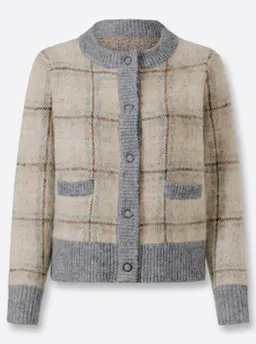 heine Jacquardstrickjacke beige-grau-kariert – Produktbild 1 von 1