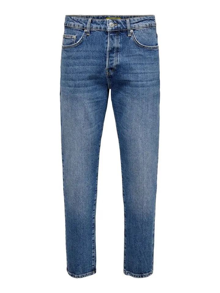 ONLY & SONS Regular-fit-Jeans Regular Fit Denim Jeans 5-Pocket Style für Herren (1-tlg) Recyceltes Material, Baumwolle nachhaltig unifarben wärmend, Blau, – Produktbild 2 von 3