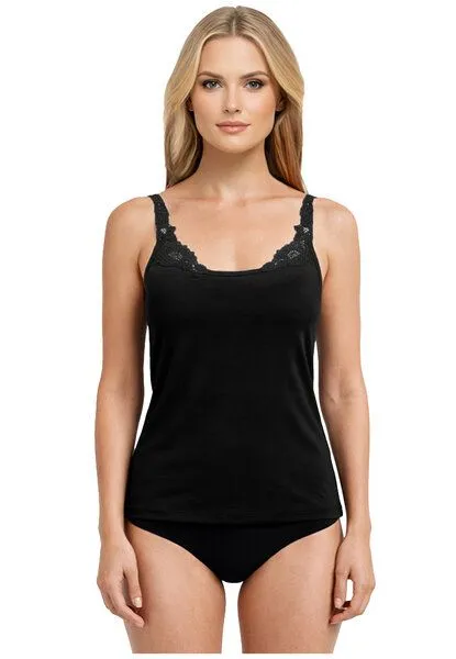 Haasis Bodywear Haasis Bodywear Damen Spitzenträger Top, Glanzeinfass, 2er Pack, Bio Baumwolle, Schwarz, – Produktbild 3 von 4