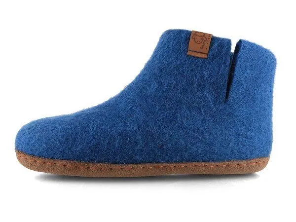 WoolFit WoolFit Yeti Kids Hüttenschuhe aus 100% Wolle mit Ledersohle, Blau, – Produktbild 3 von 3