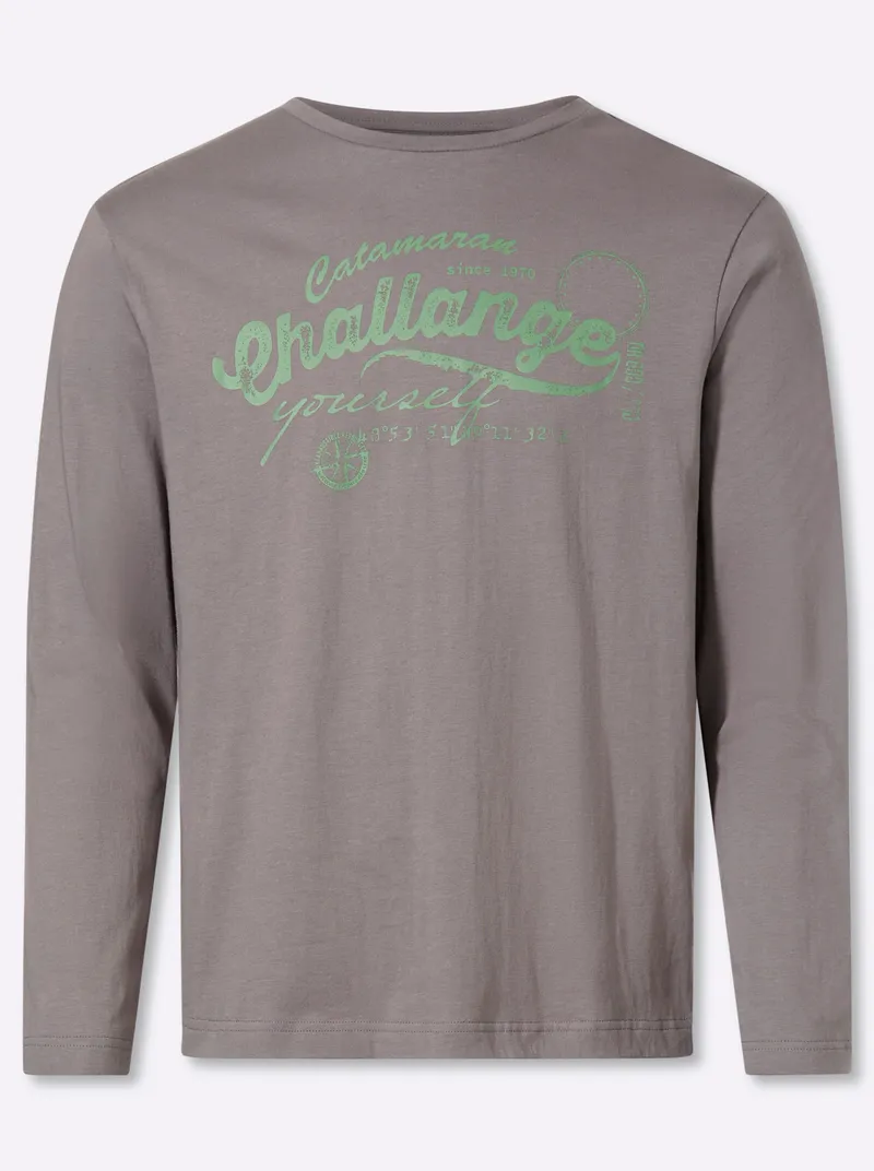 Catamaran Langarmshirt grau-eucalyptus-bedruckt, Grau-eucalyptus-bedruckt, – Produktbild 1 von 2