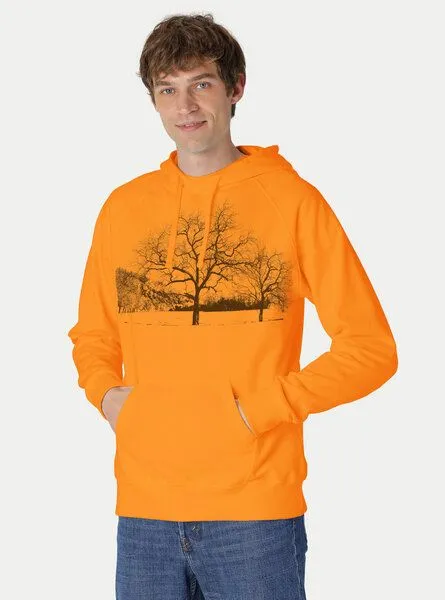Peaces.bio - handbedruckte Biomode Peaces.bio - handbedruckte Biomode Herren Kapuzenpulli Landscape, Hellorange, – Produktbild 2 von 3