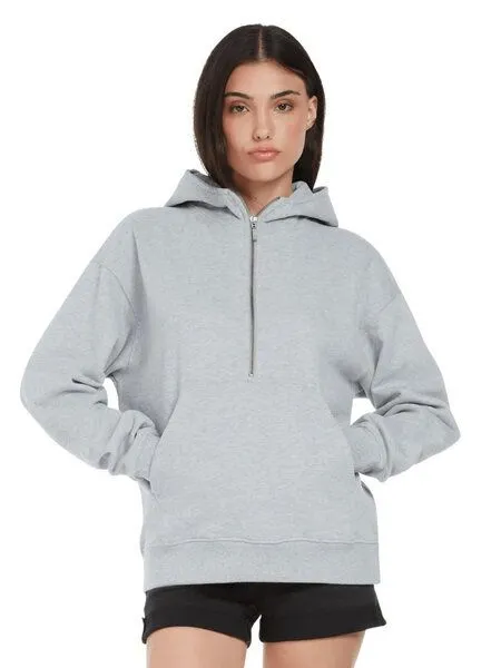 EarthPositive EarthPositive Damen Hoodie - Half Zip Suede - aus Bio-Baumwolle, Light heather (grau), – Produktbild 1 von 4