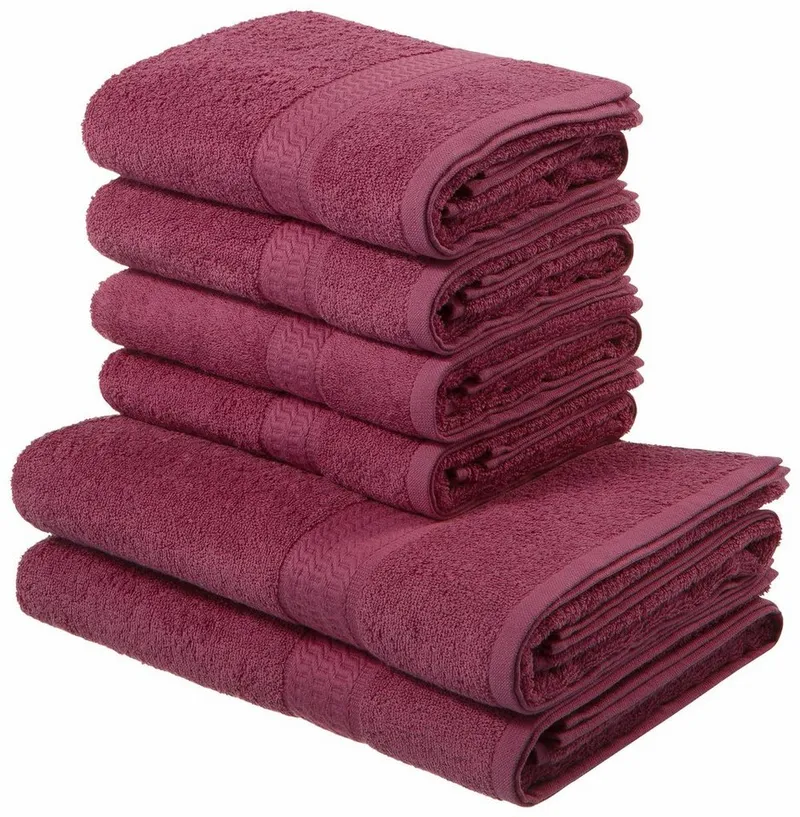 OTTO home Handtuch Set Juna, 6-tlg., 2 Duschtücher (70x140) 4 Handtücher (50x100), Walkfrottee (6-St), 100% Baumwolle, Handtuch-Set mit Bordüre, Uni-Farben, weich, Rosa, – Produktbild 2 von 5