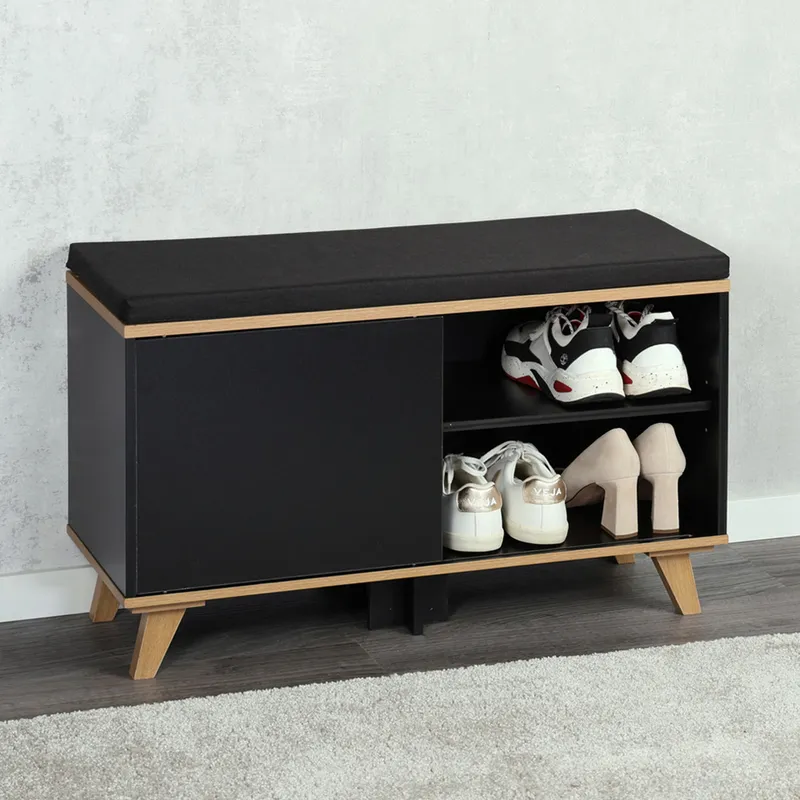 Kesper Schuhschrank mit Sitzkissen, Schwarz, – Produktbild 3 von 3