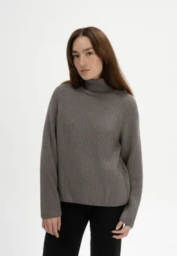 MELA MELA Damen vegan Strickpullover Rippen-Rollkragen Chirha Bär Melange – Produktbild 1 von 1