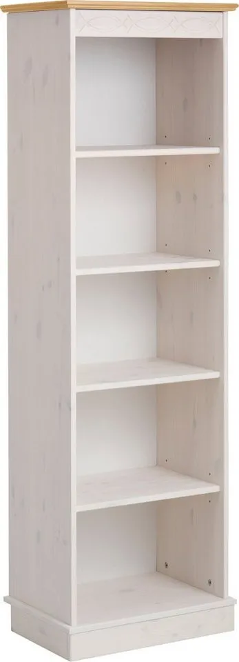 OTTO home Standregal Indra Bücherregal mit 5 Fächern und einer dekorativen Fräsung, aus Massivholz, 4 Einlegeböden, dekorative Fräsung, Weiß, – Produktbild 3 von 5