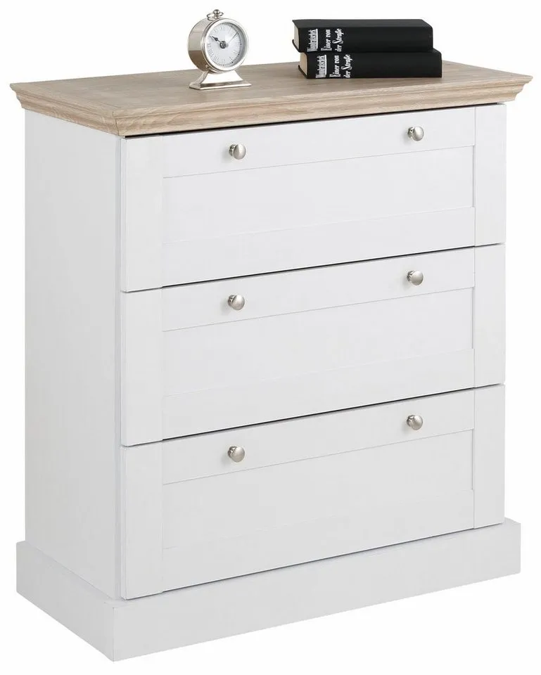 OTTO home Schubkastenkommode Binz, mit schönen Metallgriffen, 3 Schubladen, Breite 75 cm, Weiß, – Produktbild 2 von 5
