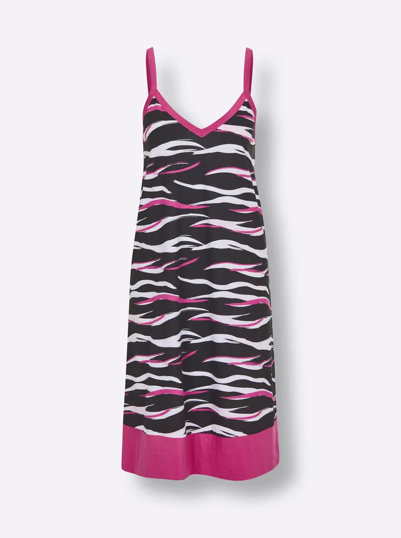 wäschepur Nachthemd schwarz-fuchsia-bedruckt, Schwarz-fuchsia-bedruckt, – Produktbild 1 von 2