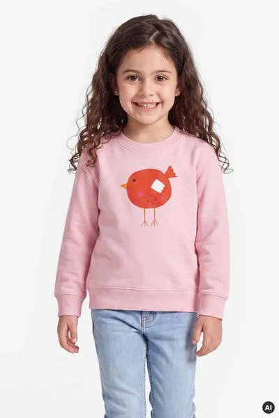 MelaDi Meladi Kinder Sweater aus Biobaumwolle - Roter Vogel auf Pink, Natural white, – Produktbild 5 von 7