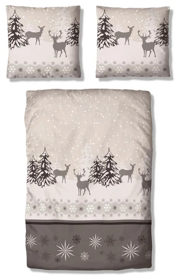 OTTO home Bettwäsche Venua in Gr. 135x200 oder 155x220 cm, Biber, 2 teilig, Winterbettwäsche, Weihnachtsbettwäsche, Beige|grau, – Produktbild 6 von 6