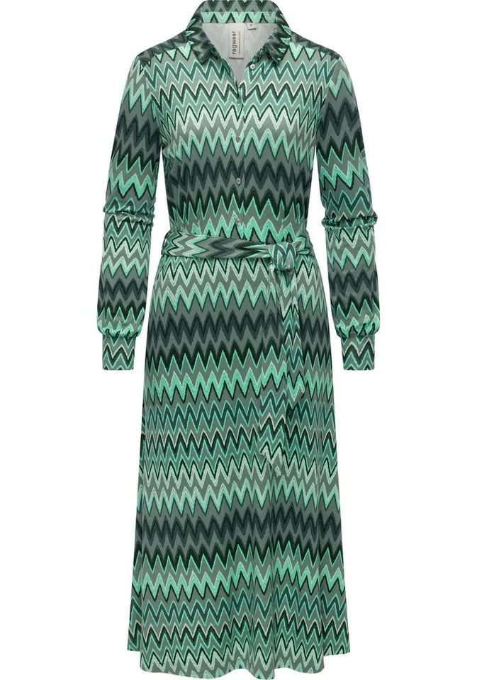 ragwear ragwear Blusenkleid Plantee Print Modisches Damenkleid mit Taillengürtel, Grün, – Produktbild 1 von 4
