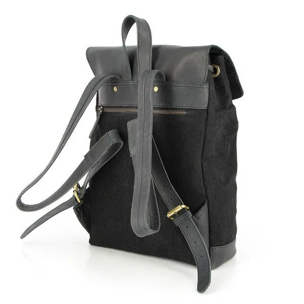 GLOBO Fair Trade GLOBO Fair Trade Lässiger Rucksack NOIDA aus Canvas & mattem Ökoleder, Schwarz, – Produktbild 4 von 4