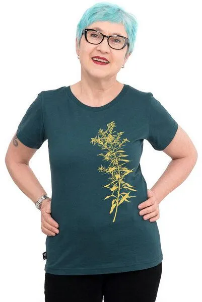 Hirschkind Hirschkind Fair-Trade-Frauenshirt "Goldraute" - Made in Kenia - dunkelgrün – Produktbild 1 von 2