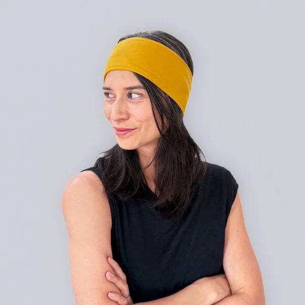Liebe Deinen Planeten Liebe Deinen Planeten Bio Stirnband Basic - elastischer Baumwoll Jersey in vielen Farben, Senf, – Produktbild 1 von 4