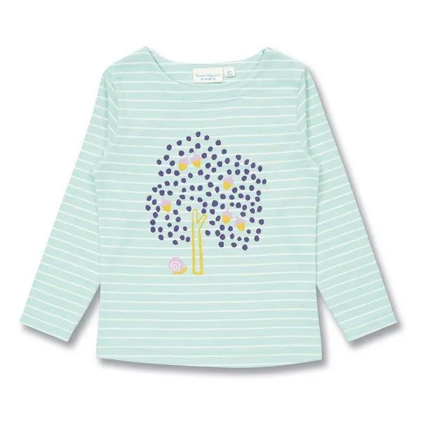 Sense Organics Sense Organics Mädchen Langarmshirt, Modell ALUNA, Eismintgrün geringelt mit baum-, – Produktbild 1 von 4