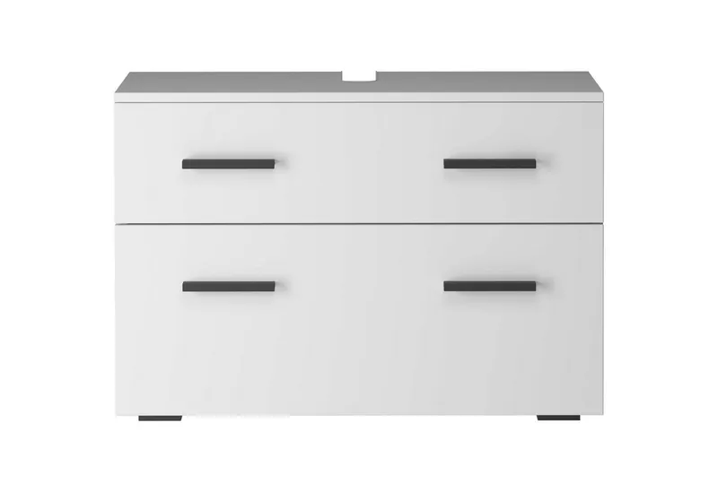 welltime Waschbeckenunterschrank Skara mit Klappe und Schubkasten, schwarze Griffe, Breite 80 cm, Höhe 55 cm, Weiß, – Produktbild 3 von 5