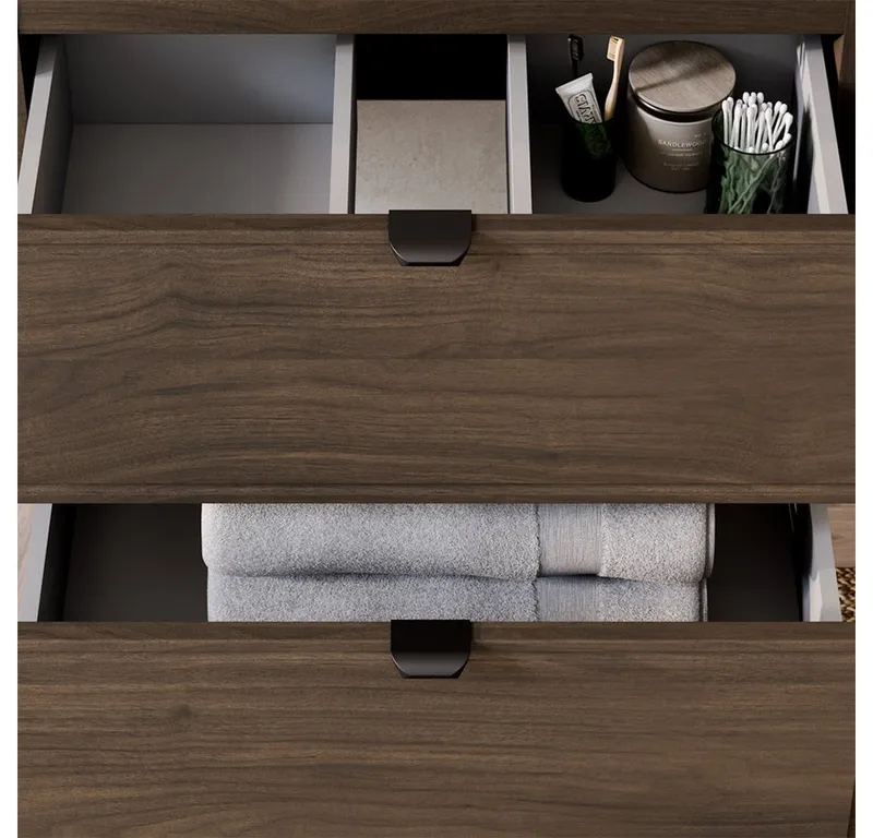 Lomadox Badmöbel-Set TEMUCO-56-WALNUT, (Spar-Set, 3-St., LED-Spiegel Waschtisch Hochschrank), in Walnuss mit Rahmenfräsung, wandhängend, Braun, – Produktbild 2 von 5