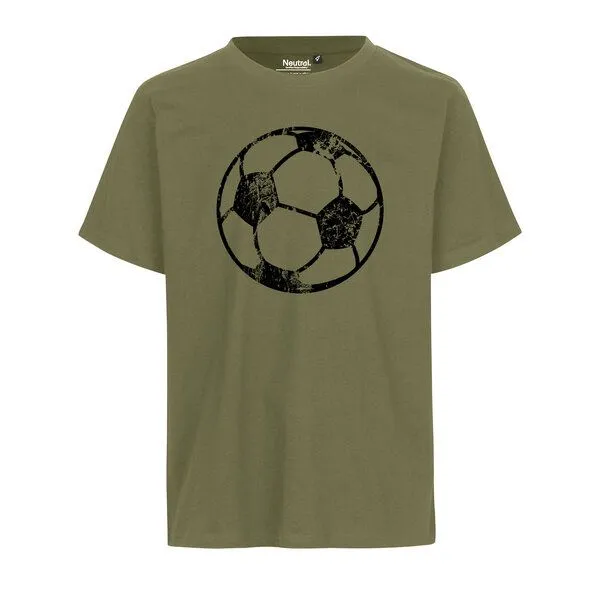 HANDGEDRUCKT HANDGEDRUCKT "Fußball" Unisex T-Shirt aus reiner Baumwolle (kbA), Military, – Produktbild 1 von 2