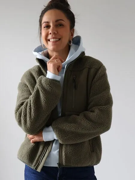 Kultgut Kultgut ProEarth- New Recycling Generation - Kuschelige Sherpa Fleecejacke / With Love, Grün, – Produktbild 5 von 8