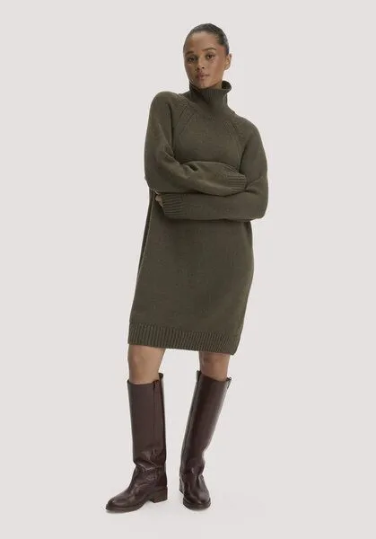 hessnatur hessnatur Strickkleid Relaxed aus Bio-Merinowolle mit Bio-Baumwolle, Vintage oliv, – Produktbild 1 von 4