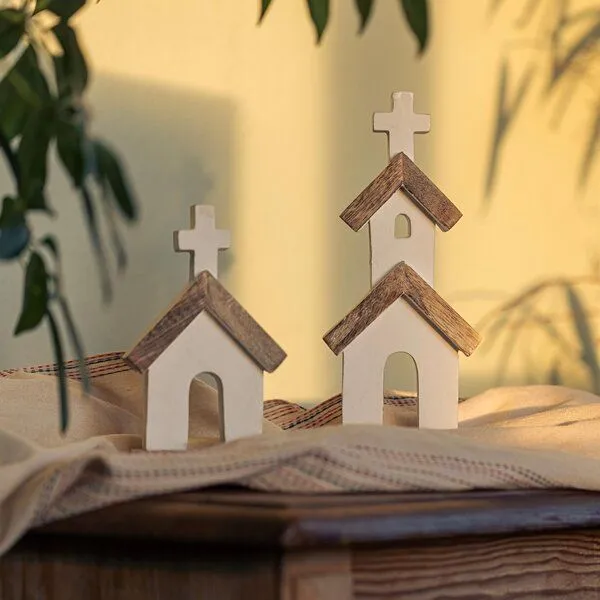 El Puente El Puente Deko-Figur "Kirche" | Fair Trade & Handmade aus Indien, Braun,weiß, – Produktbild 2 von 2