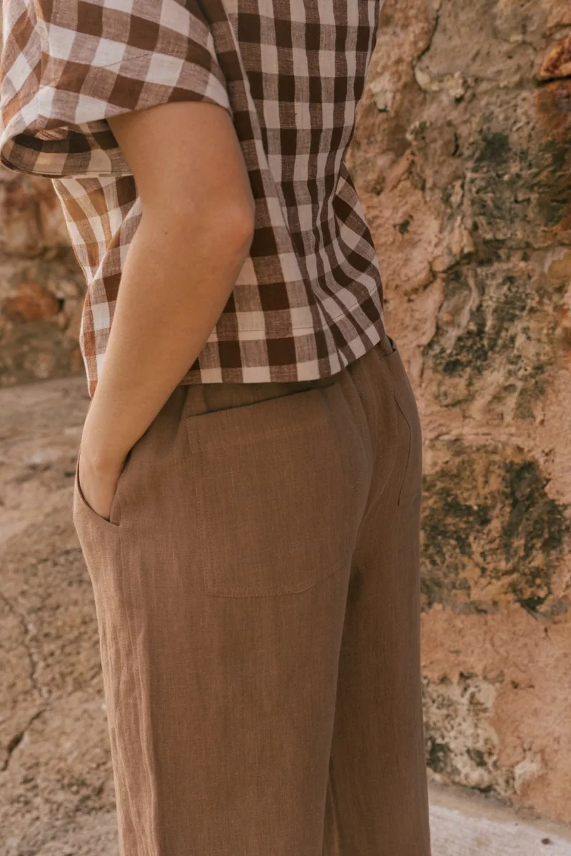 AmourLinen AmourLinen Damen vegan Hose Straight Barbora Rosy Brown, Hellbraun, – Produktbild 1 von 2