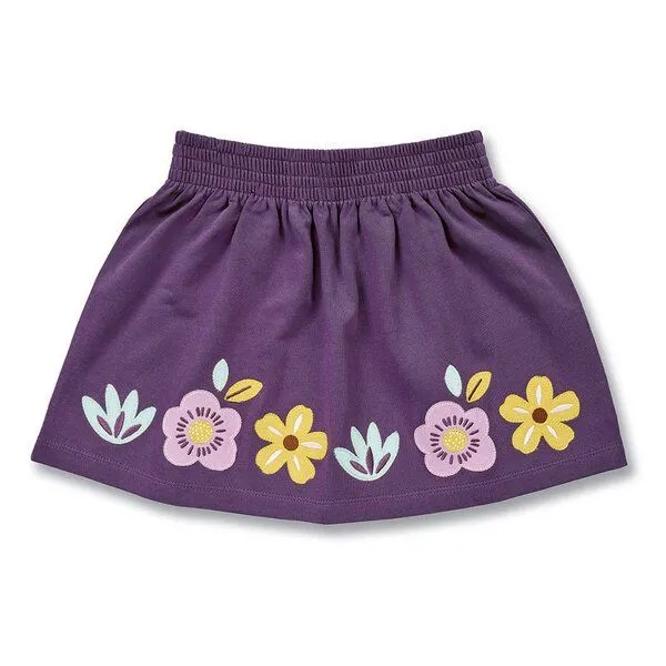 Sense Organics Sense Organics Mädchenrock mit Blumen-Stickerei auf Pflaume, Modell MALIA, Lila, – Produktbild 1 von 4