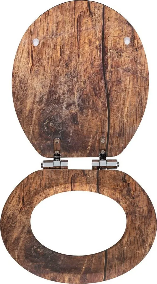 Wenko Wenko WC-Sitz Rustic, aus FSC®-zertifiziertem MDF, feuchtigkeitsresistent, Braun|silberfarben, – Produktbild 2 von 3