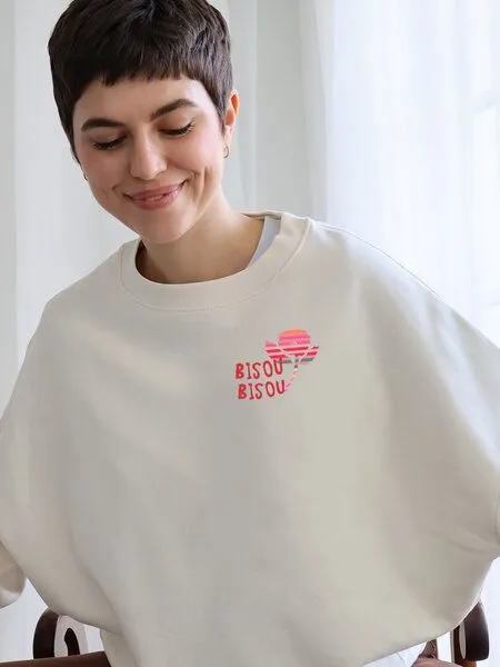 Kultgut Kultgut Artdesign - Bioqualität - Supersoft Sweater / bisou bisou, Natur, – Produktbild 1 von 3