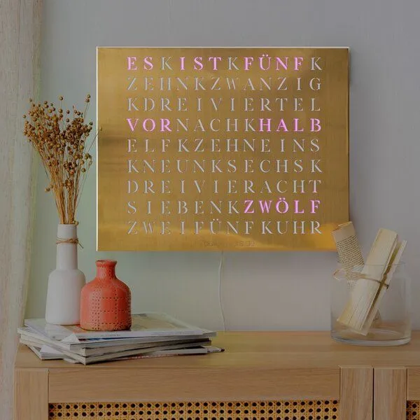 build-yours build-yours WordClock Jupiter Edelstahl in Gold LED Wanduhr – Produktbild 3 von 4