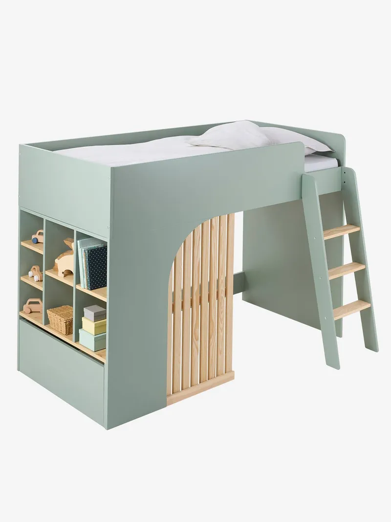 Vertbaudet Kinderbett mit Stauraum PLAYFUL Hochbett 90x190 cm, Grün, – Produktbild 4 von 4