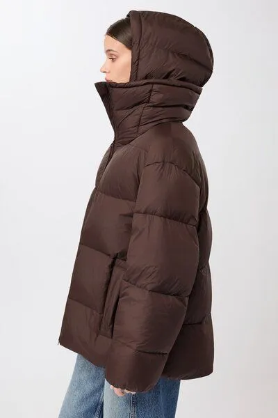 LangerChen LangerChen Steppjacke mit Kragen und abnehmbarer Kapuze, Coffee (braun), – Produktbild 3 von 4