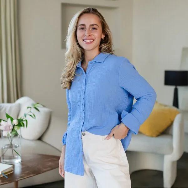 NORDLICHT NORDLICHT Damen Musselin Bluse aus 100% Bio-Baumwolle FENJA, Blau, – Produktbild 1 von 4