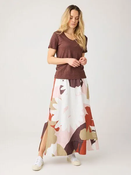 KnowledgeCotton Apparel KnowledgeCotton Apparel Maxi Rock mit Flower-Print aus Bio-Leinen, Mehrfarbig-multi-color-flower, – Produktbild 1 von 2