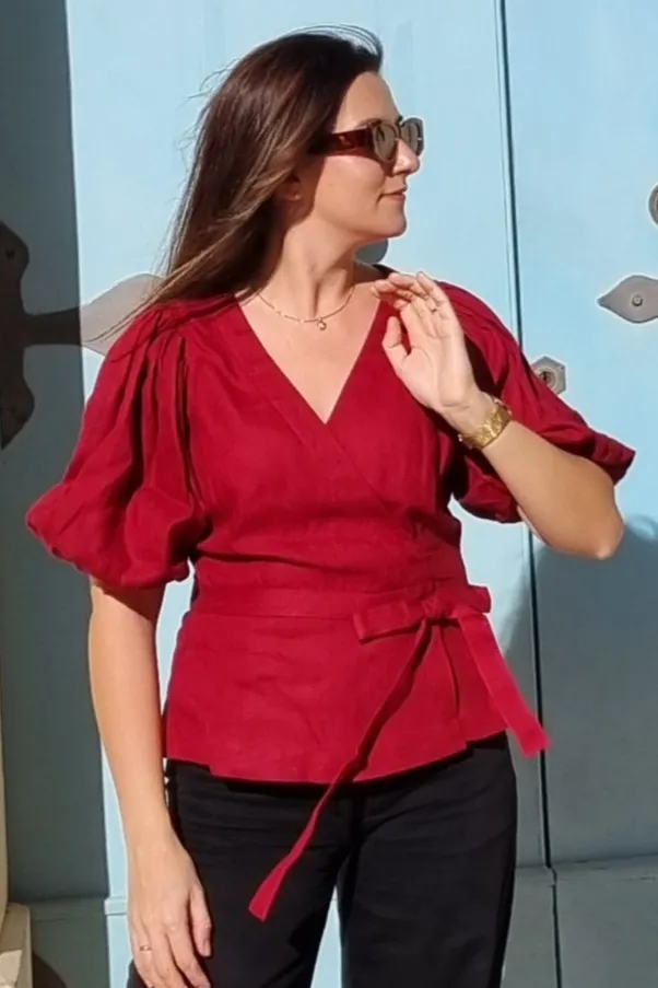 Amber Linen Amber Linen Damen vegan Wickeltop Usa Rot, Rot, – Produktbild 2 von 2