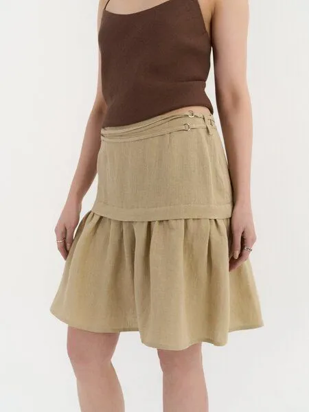 AmourLinen AmourLinen Gerafftes Leinenrock RAVENA, Beige (braun), – Produktbild 2 von 2
