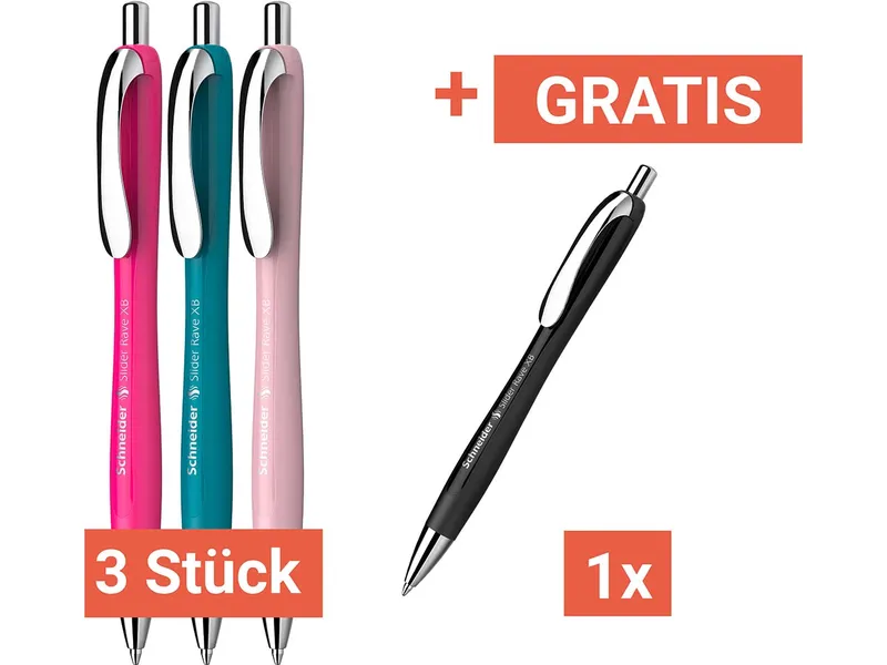 Schneider Schneider Kugelschreiber 'Slider Rave' farbig sortiert, 3+1 Gratis – Produktbild 2 von 3