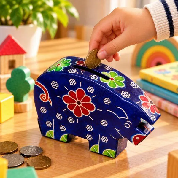 Janselo Nashorn Kinder-Spardose aus Shanti-Leder in Blau – Produktbild 4 von 4