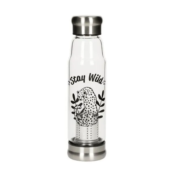 elasto elasto Glasflasche mit Teeeinsatz - Neoprenhülle und Motiv 0,5 l, Stay wild, – Produktbild 2 von 3