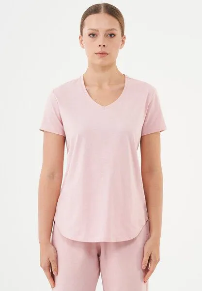 ORGANICATION ORGANICATION ESSENTIALS-TUBA- Basic T-Shirt aus Bio-Baumwolle mit V-Ausschnitt, Dusty pink, – Produktbild 1 von 3